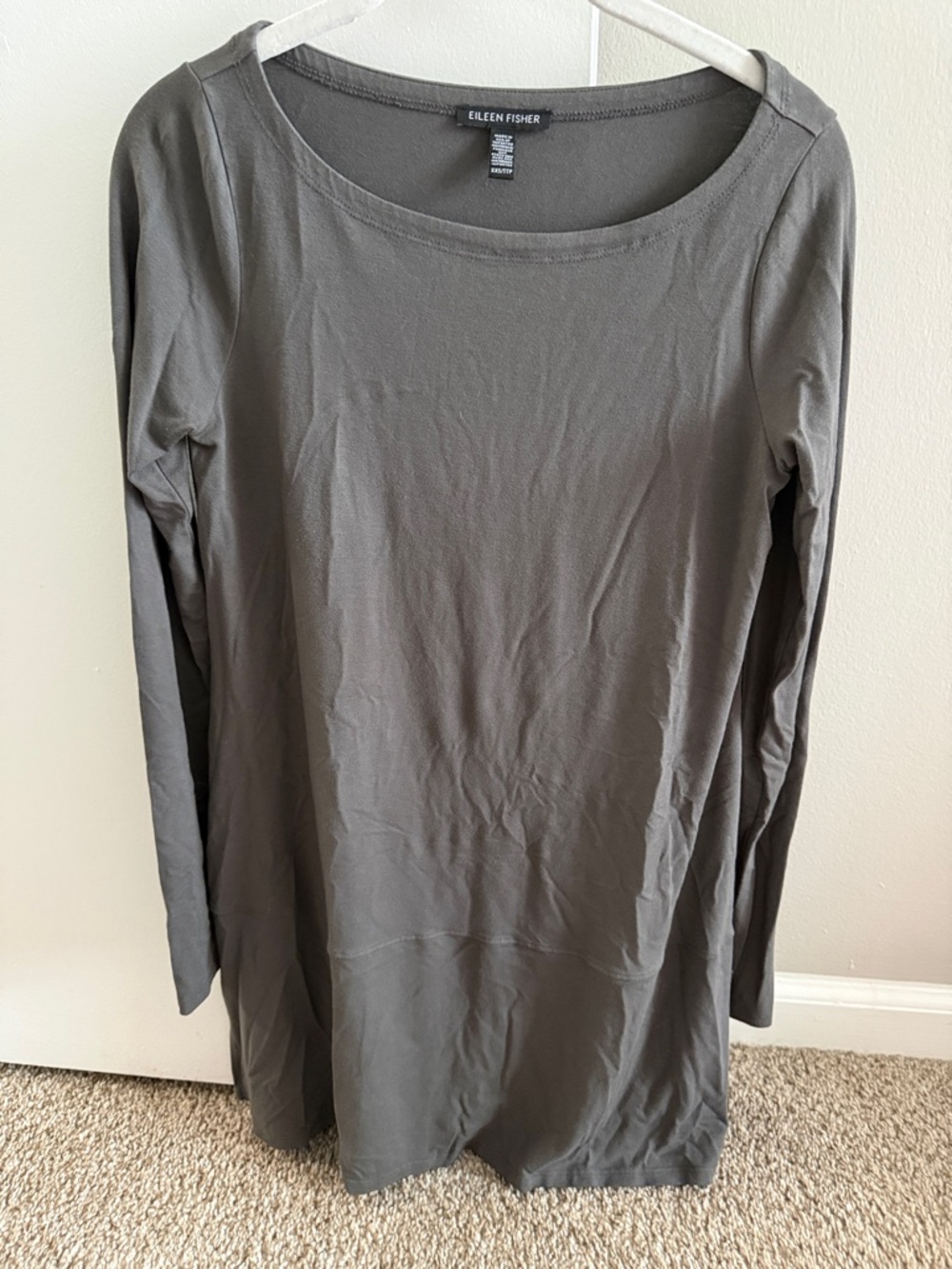 Eileen Fisher Olive-Gray Long Sleeve Scoop Neck Tunic